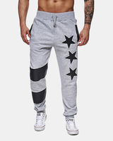 Mens Sport Pants Elastic Waist Drawstring Stars Pattern Casual Sportwear