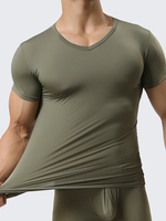 Mens Sports Bottoming Shirt Home Wear T-shirt Comfy Lycra Elastic Solid Color Breathable Tops