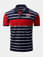 Mens Spring Summer Polo Shirt Stripe Printing Short Sleeve Cotton Business Casual Tops