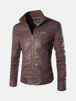 Mens Stand Collar PU Leather Jackets