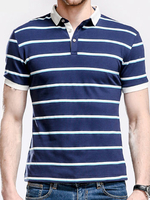 Mens Stripes Pattern Polo Shirt Turn-down Collar Short Sleeve Casual Tops