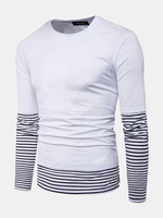 Mens Stylish Patchwork Fake Two Pieces O-neck Long Sleeve Casual Cotton T-shirt