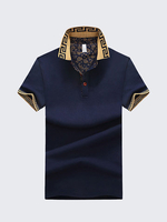 Mens Stylish Polo Shirt Printed Collar Short Sleeve Spring Summer Casual Tops