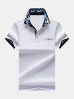 Mens Summer Breathable Polo Shirt Printed Collar Short Sleeve Casual Tops