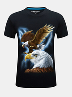 Mens Summer Casual 3D Eagle Printed O-neck Short Sleeve Cotton T-shirt
