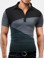 Mens Summer Cotton Hit Color Short Sleeve Turn-down Collar Slim Fit Polo Shirt