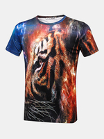 Mens Summer Creative 3D Tiger Printed O-neck Short Sleeve Casual T-shirt