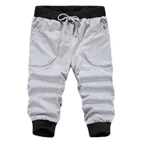 Mens Summer Drawstring Solid Color Calf Length Casual Sport Pants