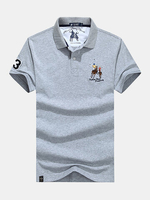 Mens Summer Embroidery Logo Solid Color Short Sleeve Casual Cotton Polo Shirt
