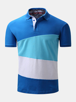 Mens Summer Hit Color Turn-down Collar Short Sleeve Casual Polo Shirt