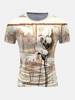 Mens Summer Ice Silk Sport Tops Special Printed O-neck Short Sleeve Casual T-shirt