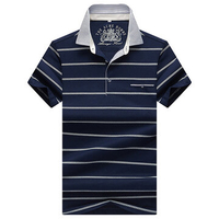 Mens Summer Striped Printed Short Sleeve Turn-down Collar Casual Business Polo Shirt