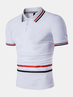 Mens Summer Striped Short Sleeve Turn-down Collar Slim Fit Casual Polo Shirts