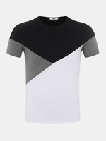 Mens Summer Stylish Hit Color Cotton Short Sleeve O-neck Casual T-shirt