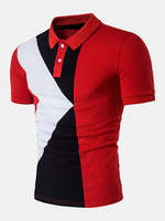 Mens Summer Stylish Hit Color Short Sleeve Turn-down Collar Slim Fit Polo Shirts