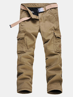 Mens Winter Thick Warm Cargo Pants Polar Fleece Lined Soild Color Big Pocket Casual Trouser