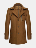 Mens Winter Thickened Warm Woolen Coat Turndown Collar Zipper Button Outwear