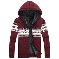 Mens Winter Warm Thick Velvet Hooded Casual Sweater Cardigan