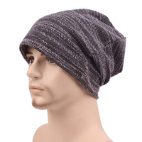 Mens Women Cotton Outdoor Slouch Beanie Hat Pure Color Knitted Striped Elastic Cap