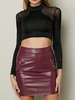 Mesh Patchwork Long Sleeve Stand Collar Women Crop Top
