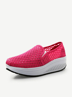 Mesh Pure Color Breathable Platform Slip On Rocker Sole Shoes