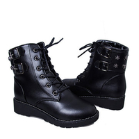 Mid Heel Wild Round Toe Boots Lace Up Ankle Boots For Women