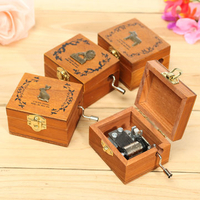 Mini Wooden Novelty Hand Crank DIY Slide Drawer Music Box Birthday Gift
