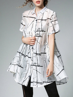 Miting Casual Loose Turn-Down Collar Short Sleeve Long Blouses