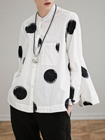 Miting Loose Dot Printed Turn-Down Collar Long Sleeve Women Blouses