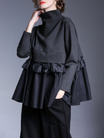 Miting Patchwork Solid Black Women Blouses