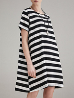 Miting Women Casual Loose Horizontal Stripes Mini Dresses