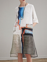 Miting Women Casual Printed O-Neck Half Sleeve Dresses