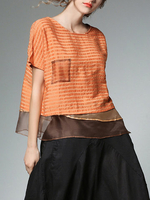 Miting Women Casual Striped Patchwork Asymmetrical Blouses
