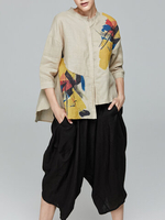 Miting Women Printed O-Neck Half Sleeve Button Fly Blouses