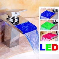 Mixer Tap Glass Waterfall Bathroom Bathtub 3 Color LED Basin Sink Modern Faucet 1/2 Inches