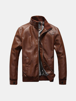 Motorcycle PU Leather Fashion Casual Slim Fit Jacket Stand Collar Plus Size Coat For Men