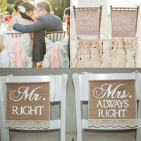 Mr Right Mrs Always Right Wedding Chair Bunting Hessian Burlap Banner Decoration