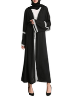 Muslim Robe Black Lace Splicing Printed Long Sleeves Dresses