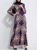 Muslim Robe Digital Printed Long Sleeves Dresses For Women