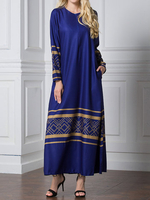 Muslim Robe Printed Long Sleeves Maxi Dresses For Women