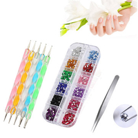 Nail Art Set Glitter Rhinestones Round Tips Marbleizing Dotting Pen Tweezer Maincure Decoration Tool