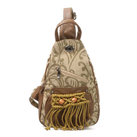 National Style Tassel Canvas Chest Bag Shoulder Bag Crossbody Bags For Women