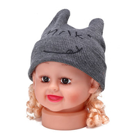 Newborn Baby Kids Cotton Cap Cute Smile Milk Headgear With Horns Knit Warm Hat