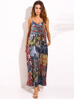 O-NEWE Bohemian Colorful Printed V-Neck Strap Maxi Dress For Women