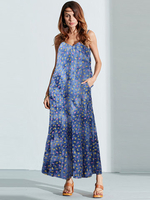 O-NEWE Bohemian Printed Gradient Color Spaghetti Strap Maxi Dress