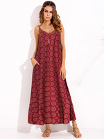 O-NEWE Bohemian Women Sexy Spaghetti Strap Printed V-neck Maxi Dress