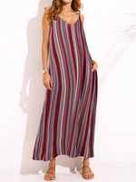 O-NEWE Bohemian Women Stripe Spaghetti Strap Backless Beach Maxi Dress