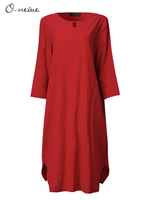 O-Newe Casual Solid O-Neck Half Sleeve Dress For Women