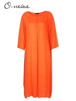 O-Newe Casual Solid O-Neck Straight Dress For Women