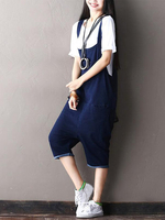 O-NEWE Casual Solid Strap Pockets Jumpsuits Women Shorts